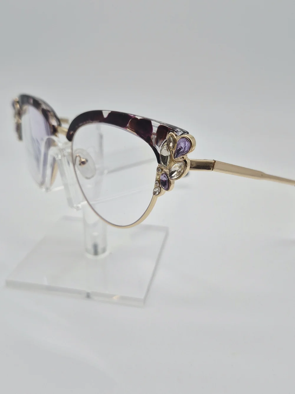 Cat-Eye Floral Accent Glasses in Purple and Gold